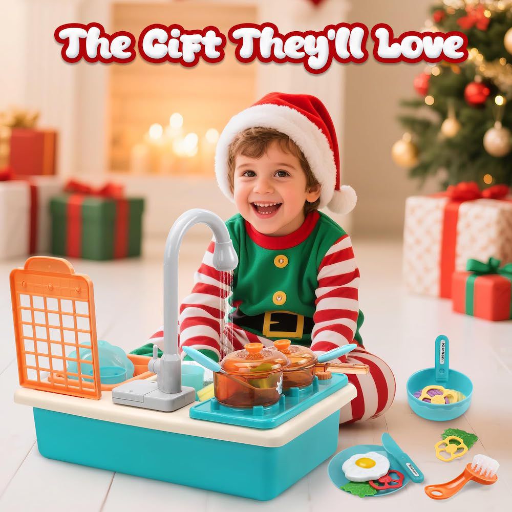 兒童仿真廚房家家酒玩具 仿真水龍頭｜雙爐台水槽組｜兒童廚房玩具｜生日禮物