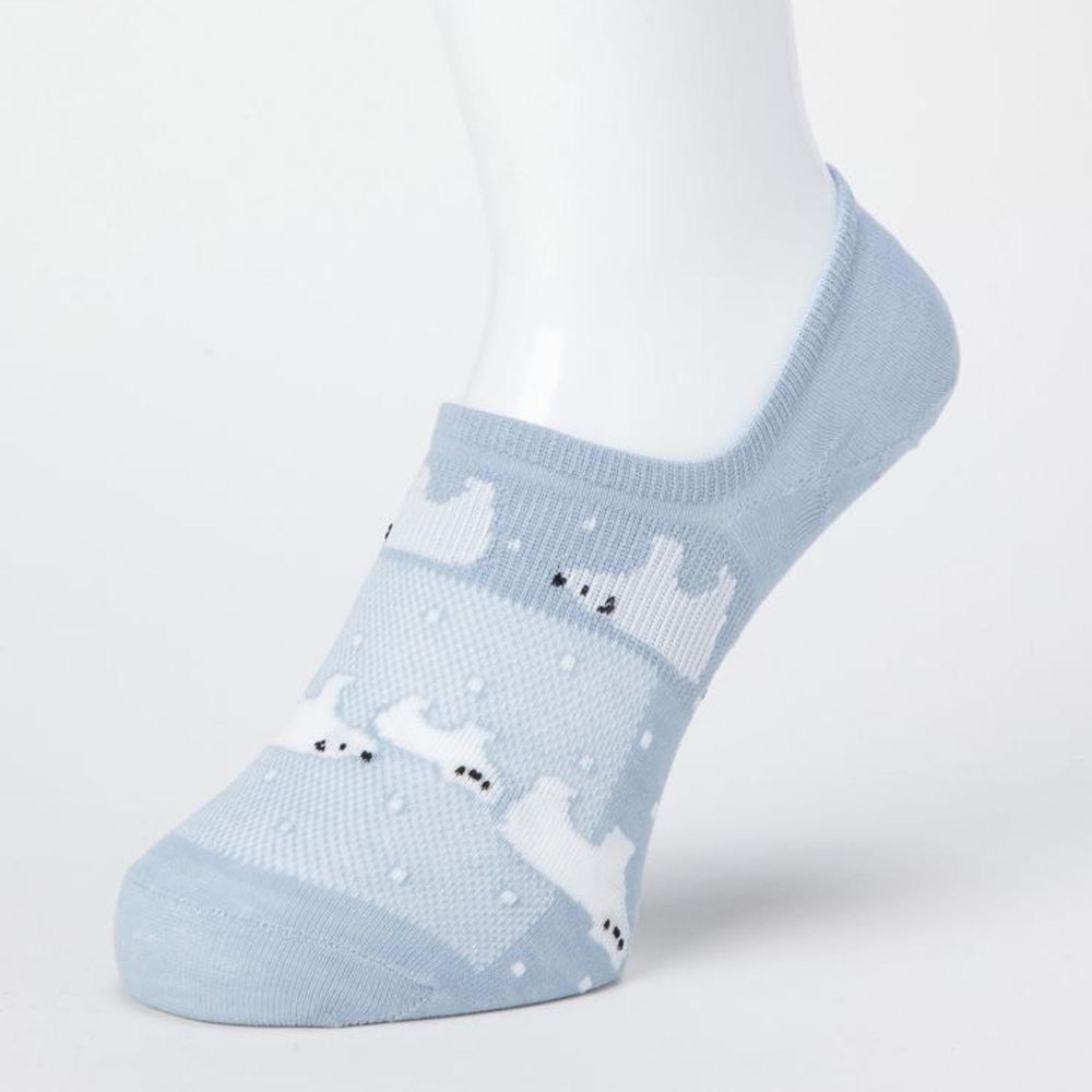 日本 okamoto - 超強專利防滑ㄈ型隱形襪-針織吸水快乾 超深履款-北極熊 水藍