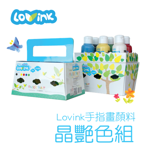 LOVINK - LOVINK 手指畫顏料-基本六色組-(附教學手冊)-黑/白/紅/黃/綠/藍-50ml/色-盒裝