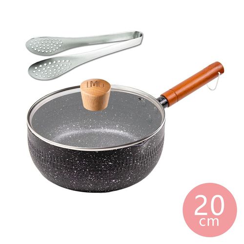日式錘紋不沾雪平鍋-曜岩黑-20cm(含蓋)+日式料理夾超值組