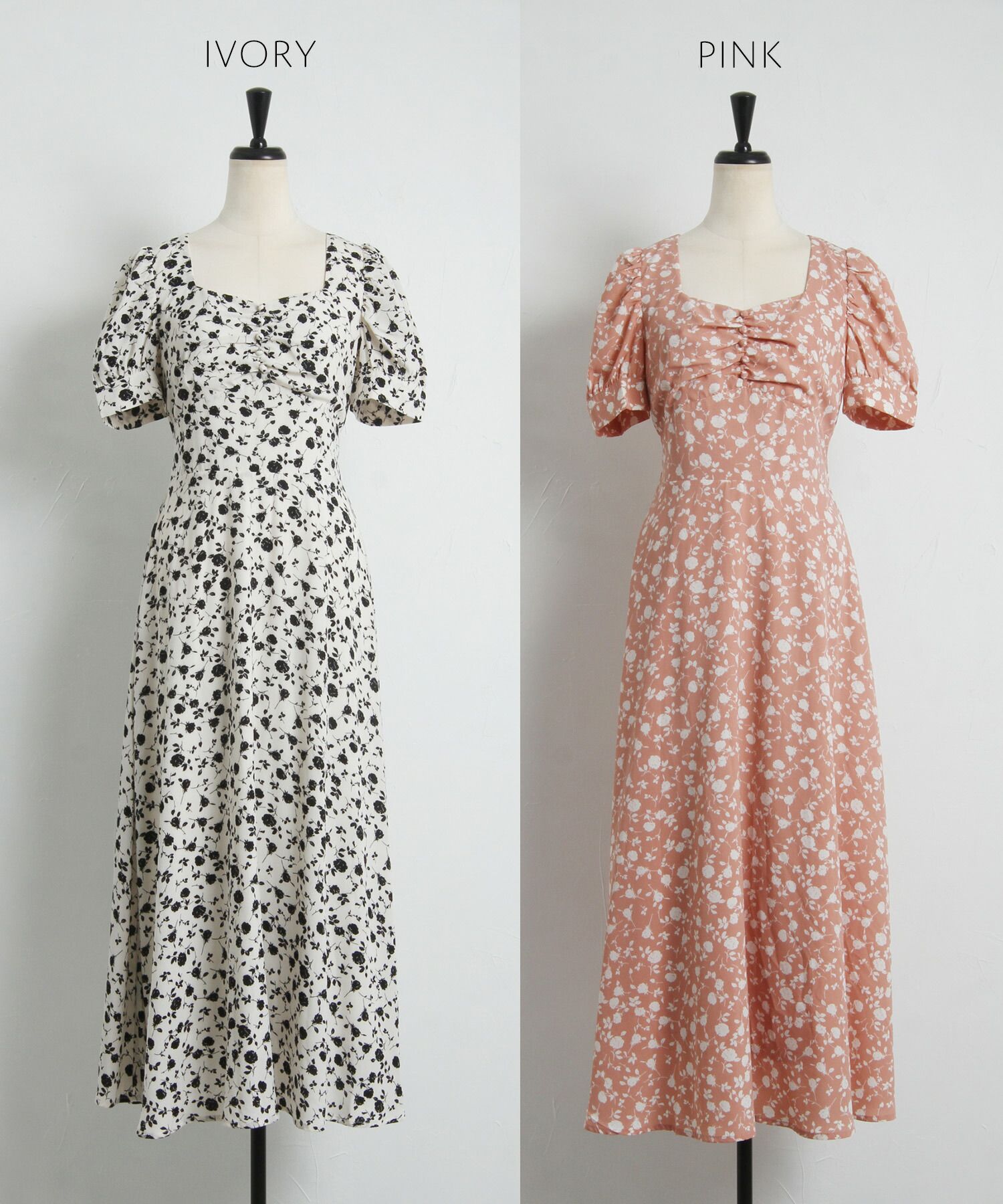 日本 tocco-closet - 愛心領泡泡袖雪紡洋裝-典雅玫瑰-鮭魚粉