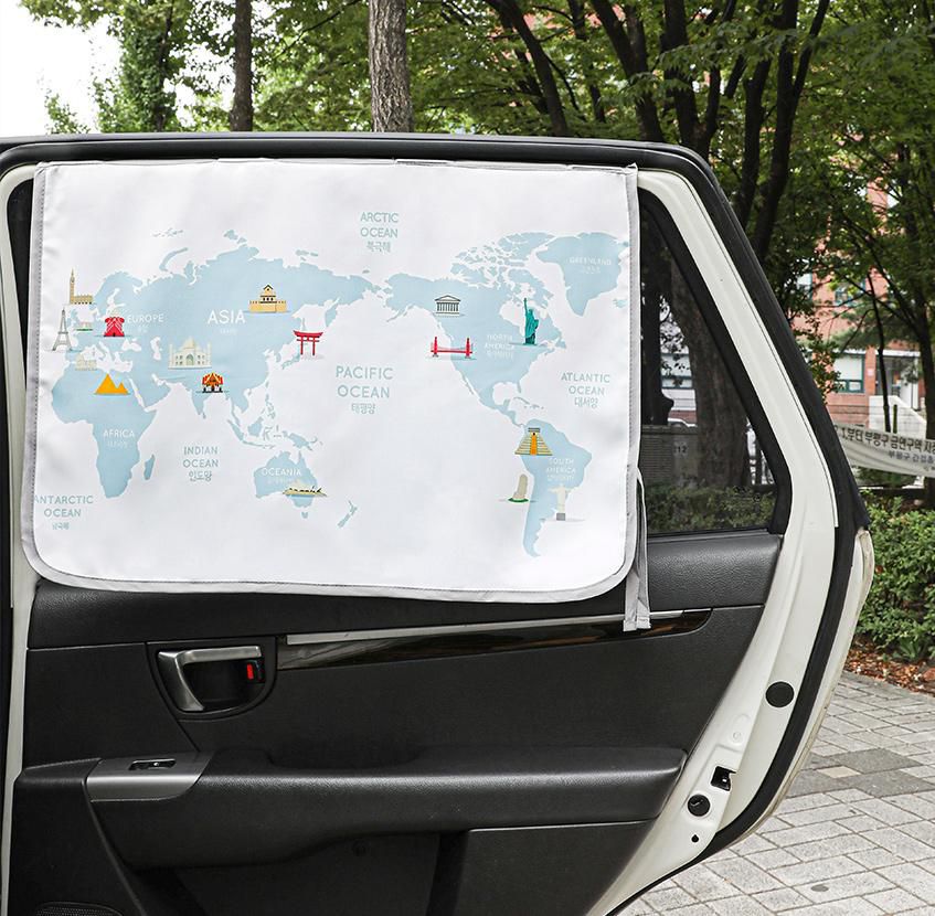 韓國 Bebe Deco - 三層遮光磁鐵遮陽窗簾-世界地圖 (65*45cm)