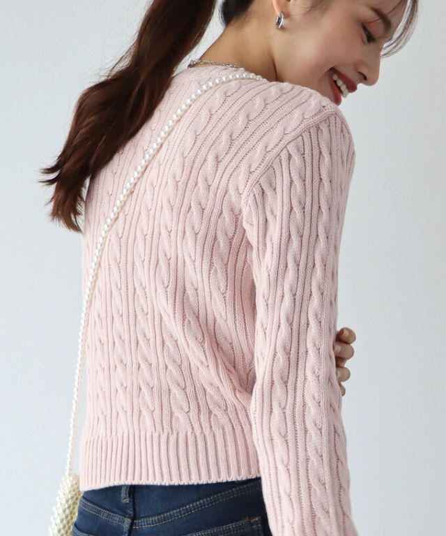 日本 BLUE EAST - 經典圓領麻花編針織上衣-灰綠