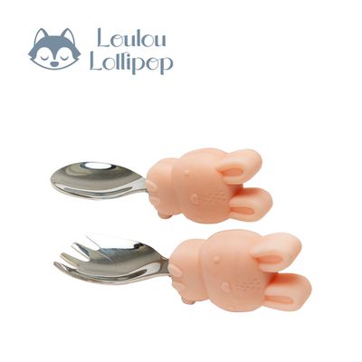Loulou Lollipop - 動物造型 304不鏽鋼學習訓練叉匙組-甜心邦尼