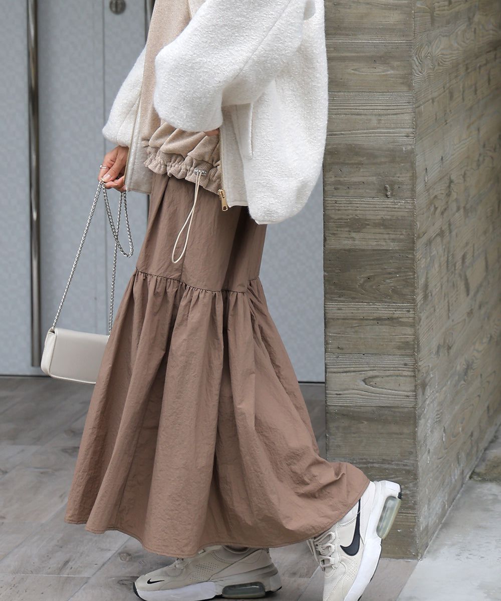 日本 Bab - 假二件拼接休閒束口長袖洋裝-咖棕系