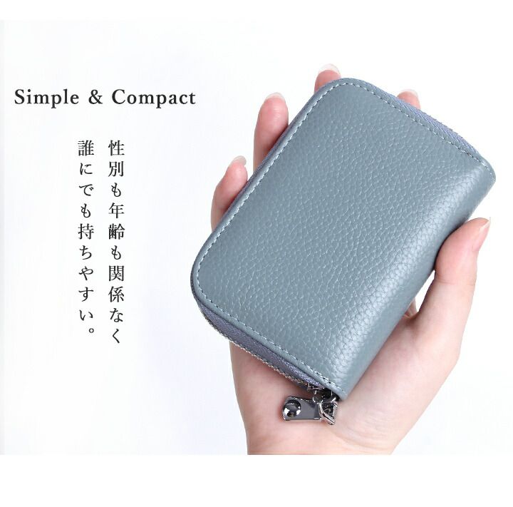 日本 LIZDAYS - 防盜設計 真皮萬能收納錢包-藍灰 (11x8x2.5cm)