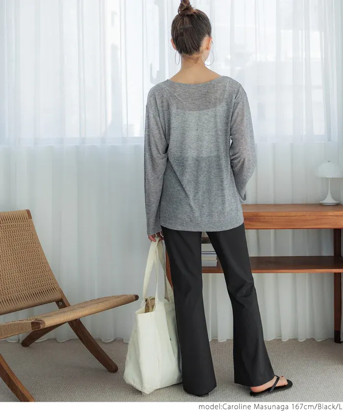 日本 COCA - 速乾彈性美腿喇叭褲-黑