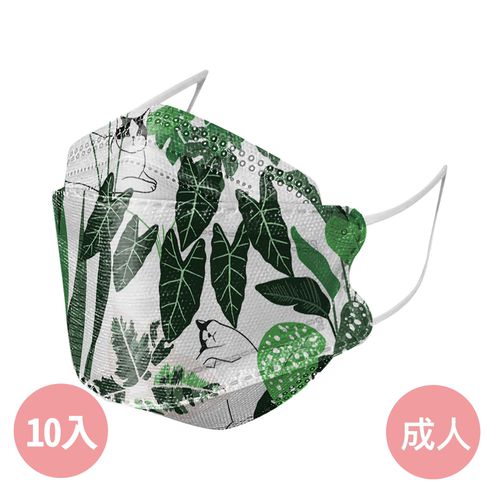 "正洸"成人醫療級魚形立體口罩-KF94/雙鋼印/4D立體[單入口罩獨立包裝]-觀葉生活 (20.5x8±0.2cm)-10片/盒(未滅菌)