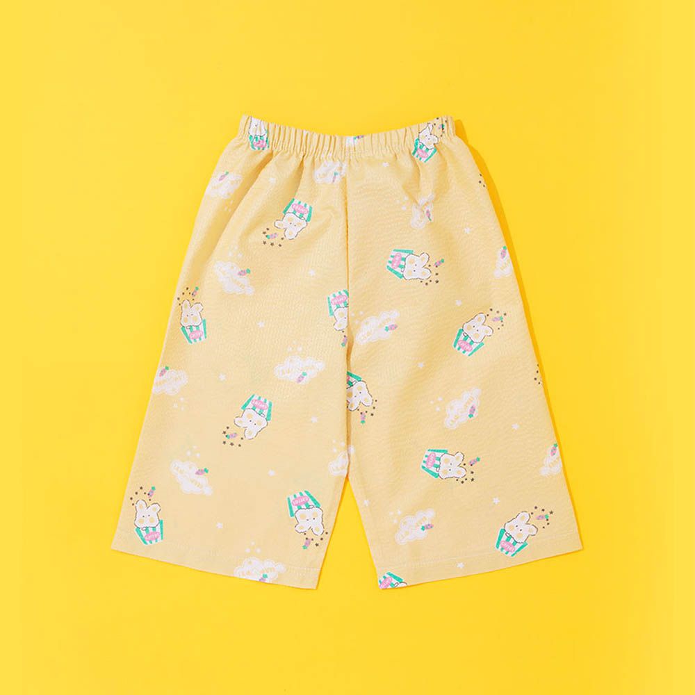 鬆緊腰輕便透氣七分家居褲-爆米花兔-黃