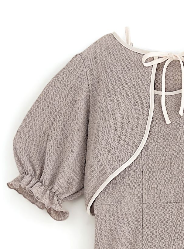 日本 GRL - 雲朵泡泡布前綁帶兩件式洋裝-經典黑 (F)