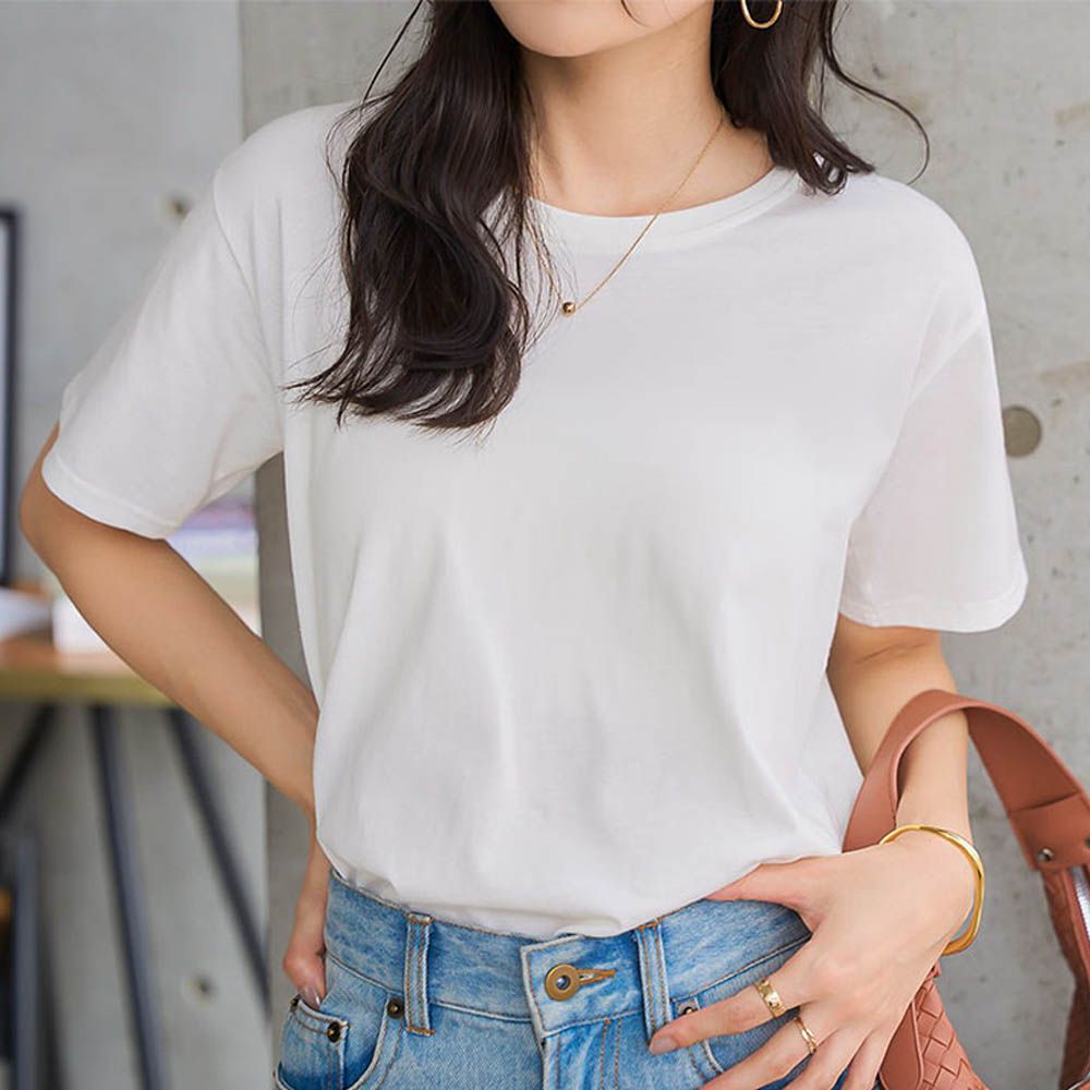 抗透汗 純棉圓領合身短袖上衣-白