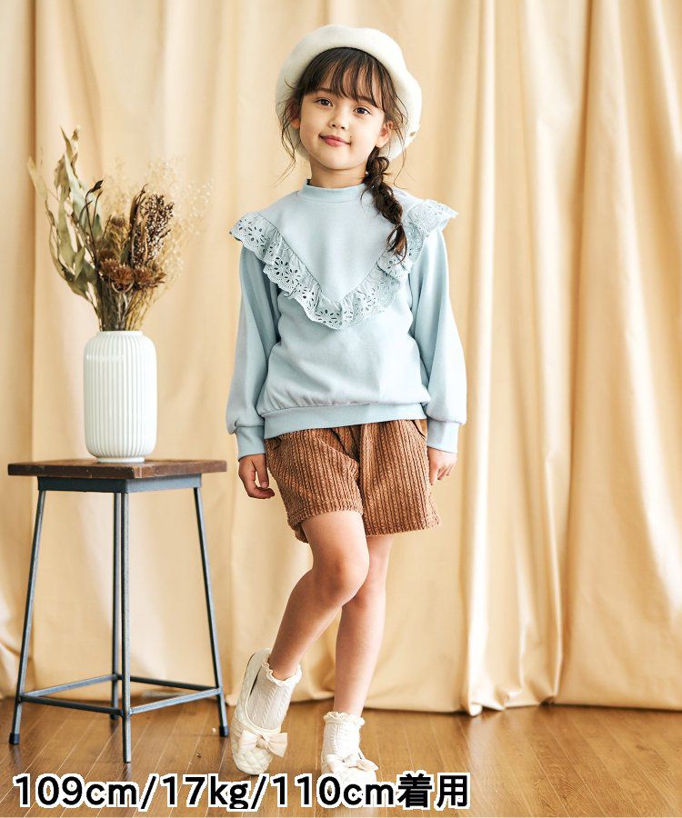 日本 apres les cours - 蝴蝶結口袋燈芯絨短褲-葡萄紫