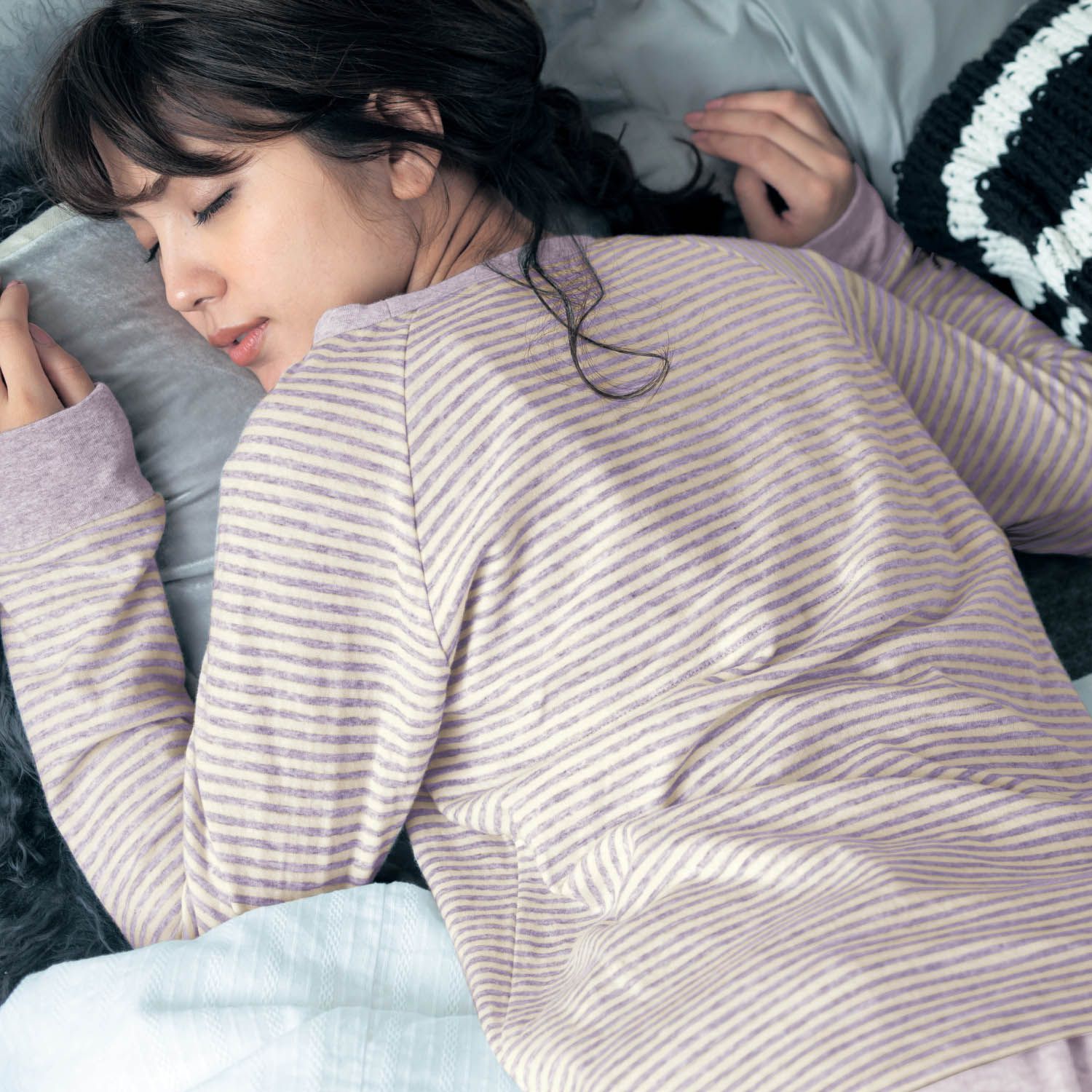 日本千趣會 - 100%純棉 (媽媽)發熱家居服/睡衣(背部加厚)-淺雜灰杏