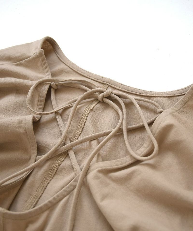 日本 zootie - 交叉綁帶美背長洋裝-氣質杏