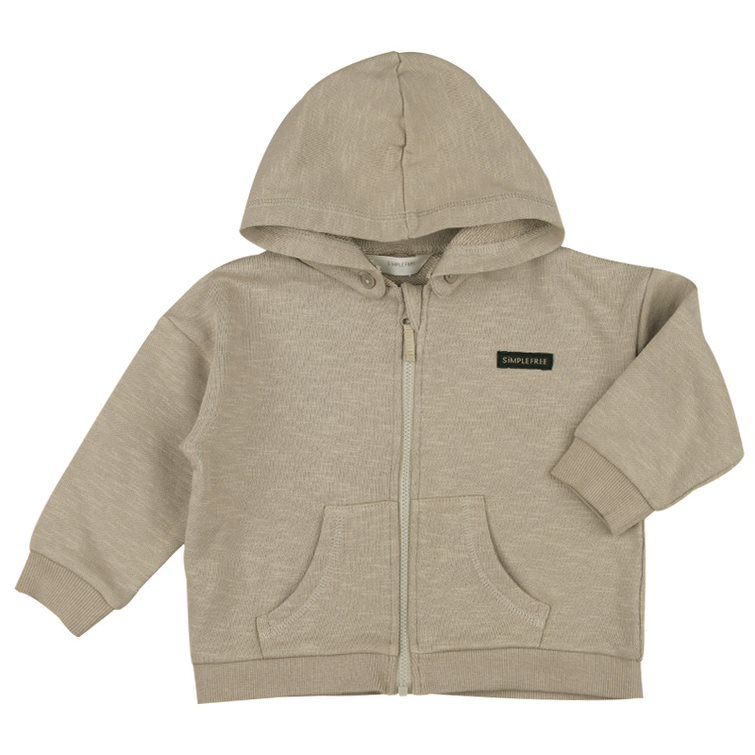 akachan honpo - 連帽外套 粗節紗-毛圈內裡-咖啡色