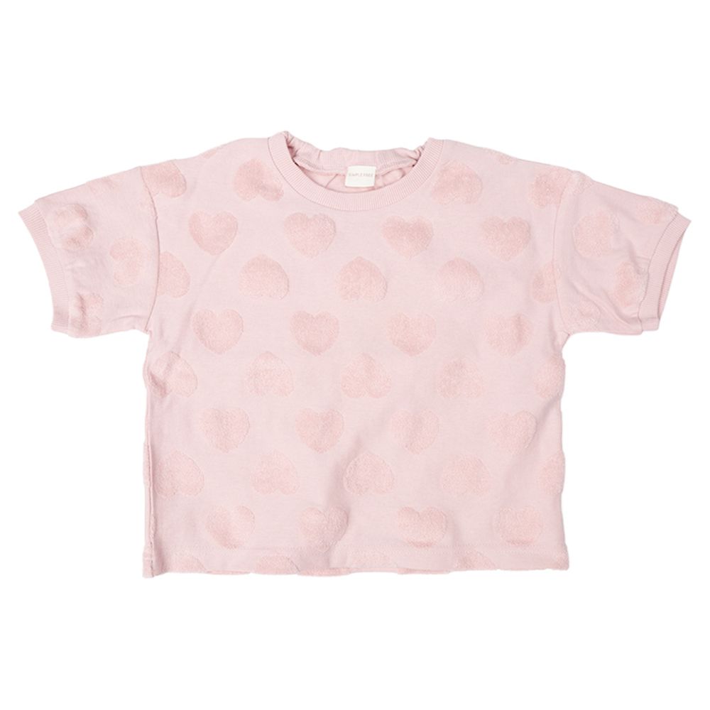 短袖毛巾布緹花T恤-桃色