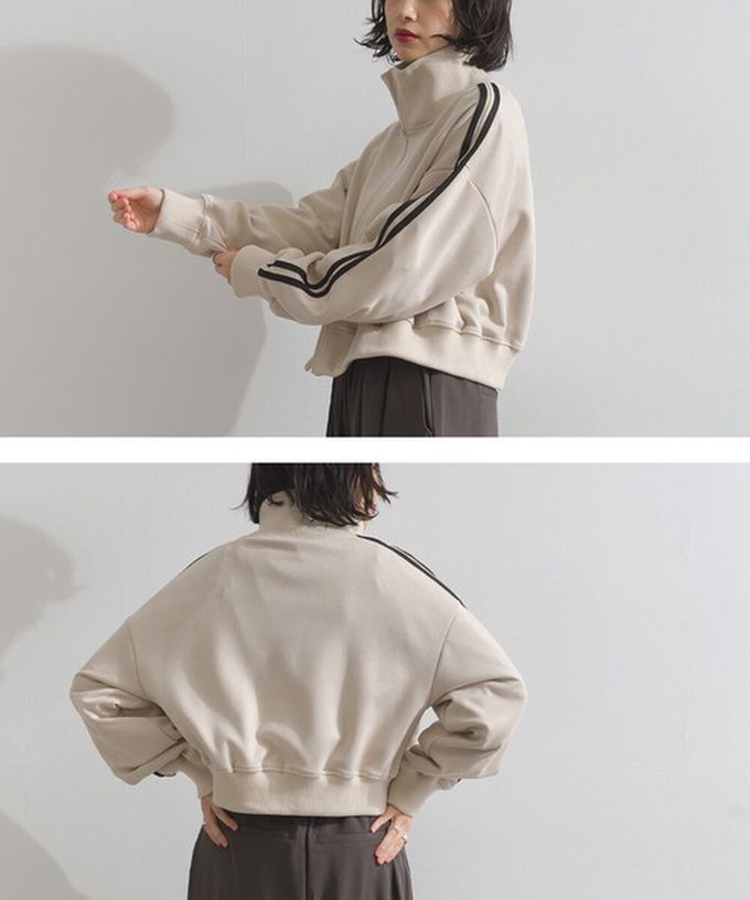 日本 ELENCARE DUE - 麂皮短絨休閒配色運動風夾克-炭黑x米杏領