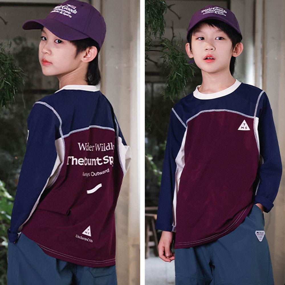 透氣速乾圓領長袖上衣-後文字標語-紫色