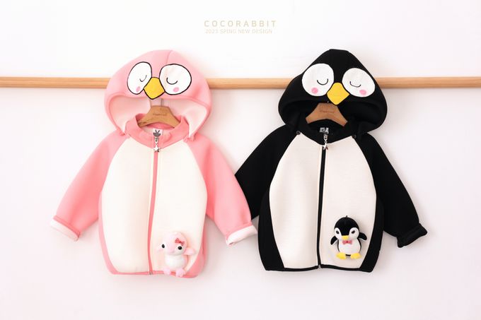 韓國 Coco rabbit - 閉眼企鵝可拆式連帽外套-黑