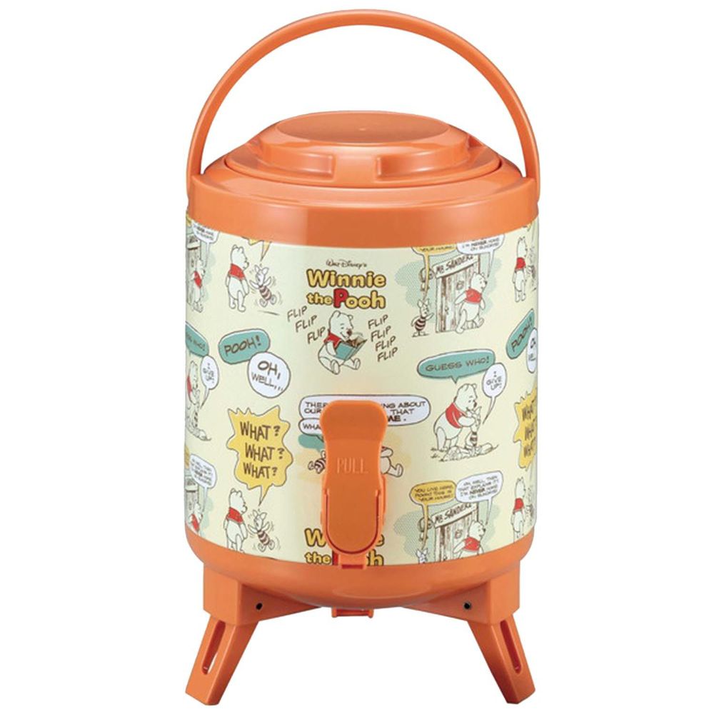 日本CAPTAIN STAG - 迪士尼 保溫保冷飲料桶(可伸縮架高)-維尼漫畫-橘 (2.9L)