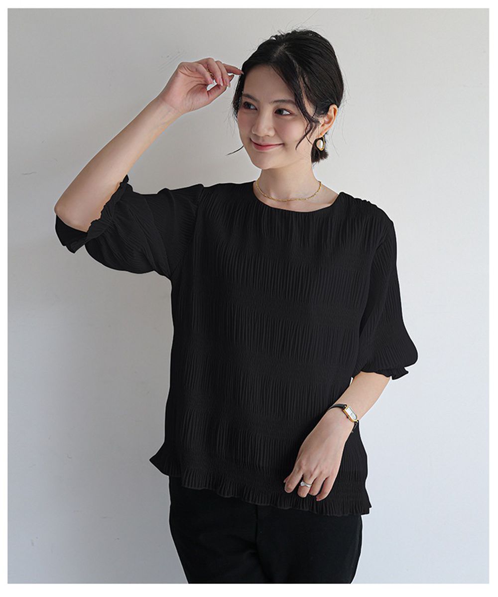 氣質滿分壓摺雪紡上衣-黑色 (F)