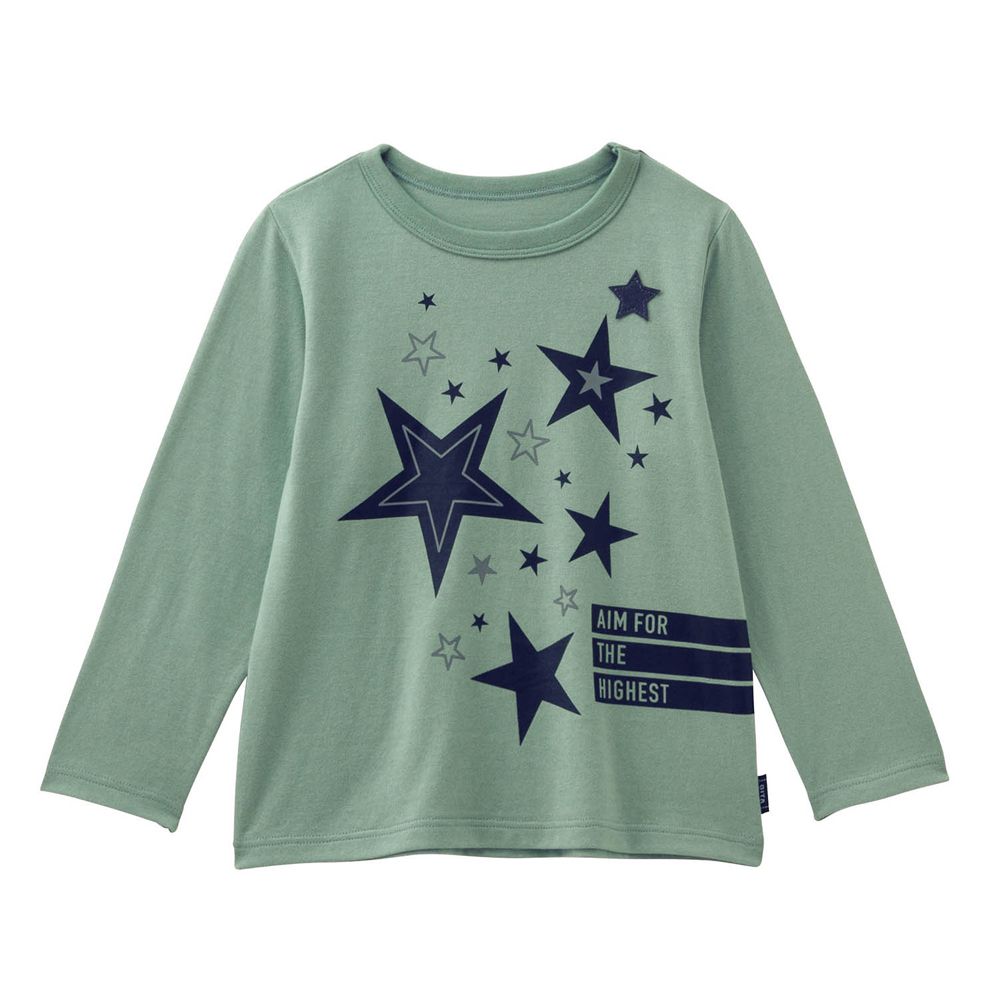 GITA 100%棉舒適印花長袖上衣-星星-綠