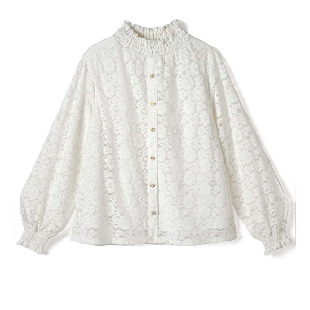 日本 GRL - 古典蕾絲雕花長袖襯衫-天使白