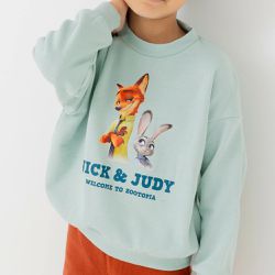 日本 Chil2 - 限量聯名 裏毛印花大學長袖上衣-卡通人物動物方城市-薄荷綠