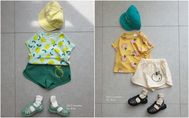 韓國 First Blue - 鬆緊腰夏日水果運動小短褲-米白