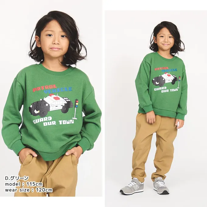 日本 ZOOLAND - 裏起毛 帥氣男孩長袖上衣-亮片警車-海軍藍