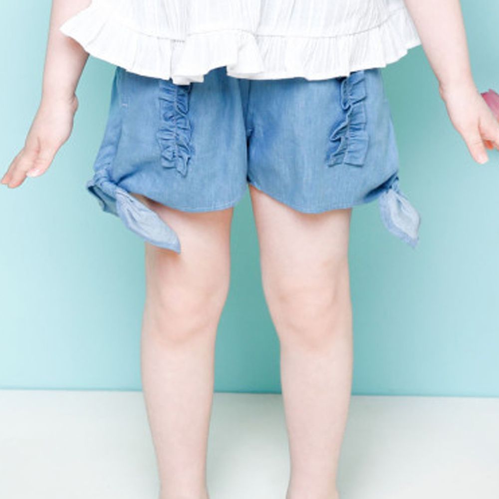 韓國 Jelispoon - 荷葉裝飾小蝴蝶結短褲