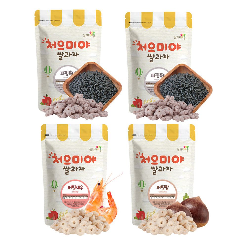 韓國SSALGWAJA米餅村 - 免運組-寶寶糙米圈圈-獨有口味4入組-黑米*2/栗子/蝦子-50g/包，共4包