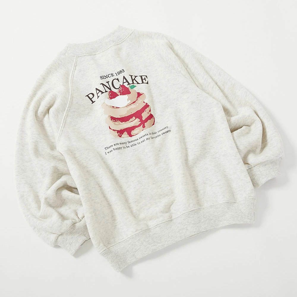 熱銷定番 女孩印花縮口長袖上衣-草莓鬆餅-燕麥