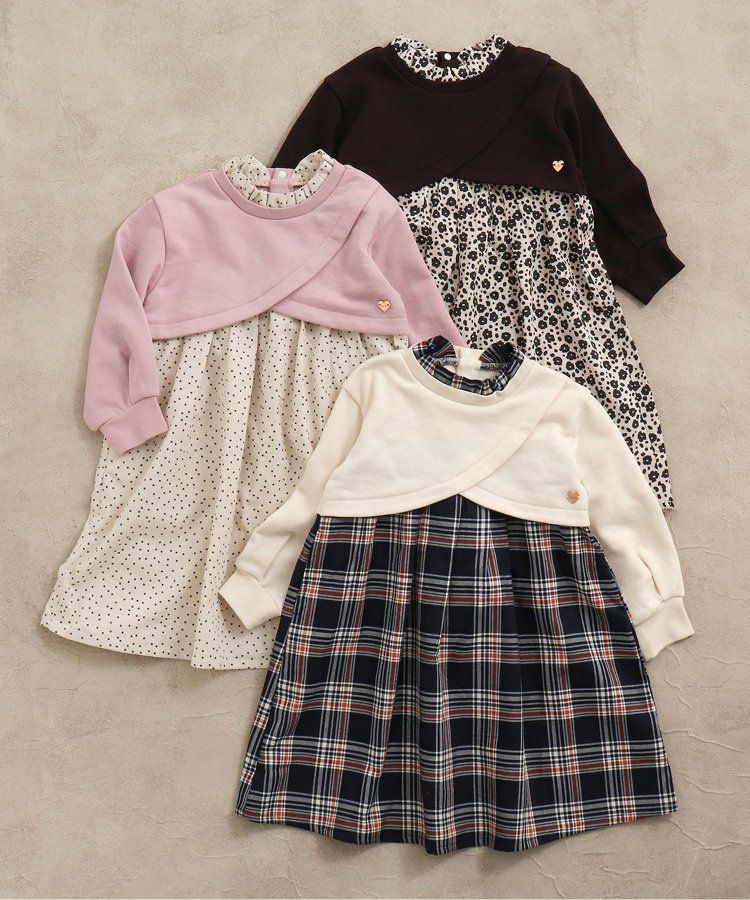 日本 apres les cours - 假二件交叉拼接氣質少女洋裝-白x格紋