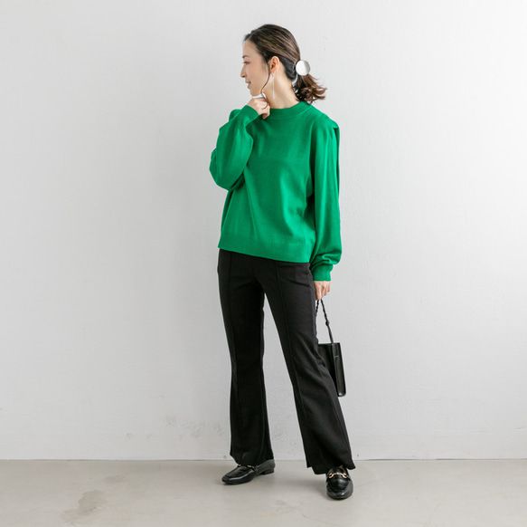 日本 ihuu - 時尚肩膀柔軟針織長袖上衣-象牙白