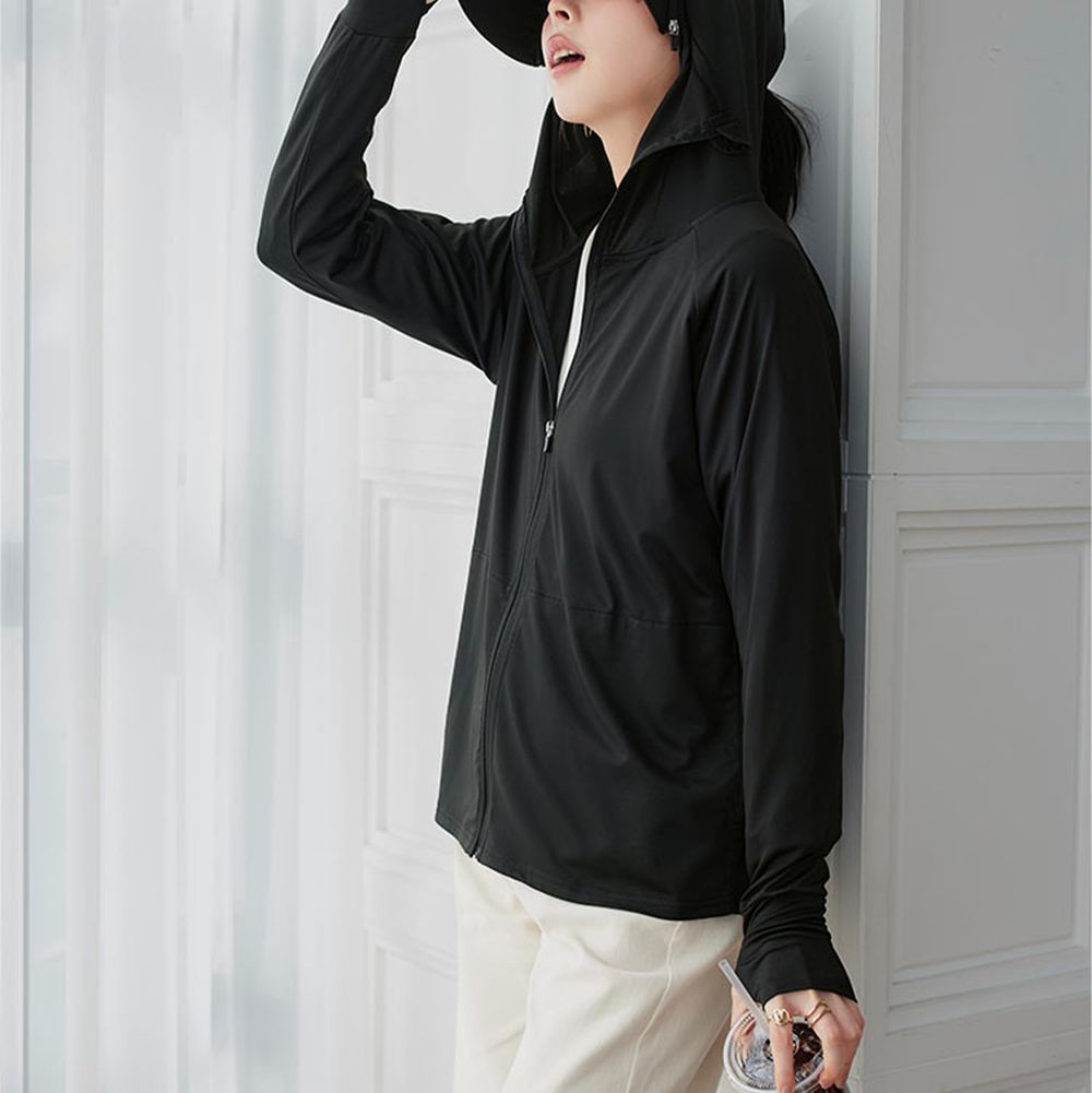 抗UV 接觸冷感全方位連帽防曬外套-(可選袖)-黑