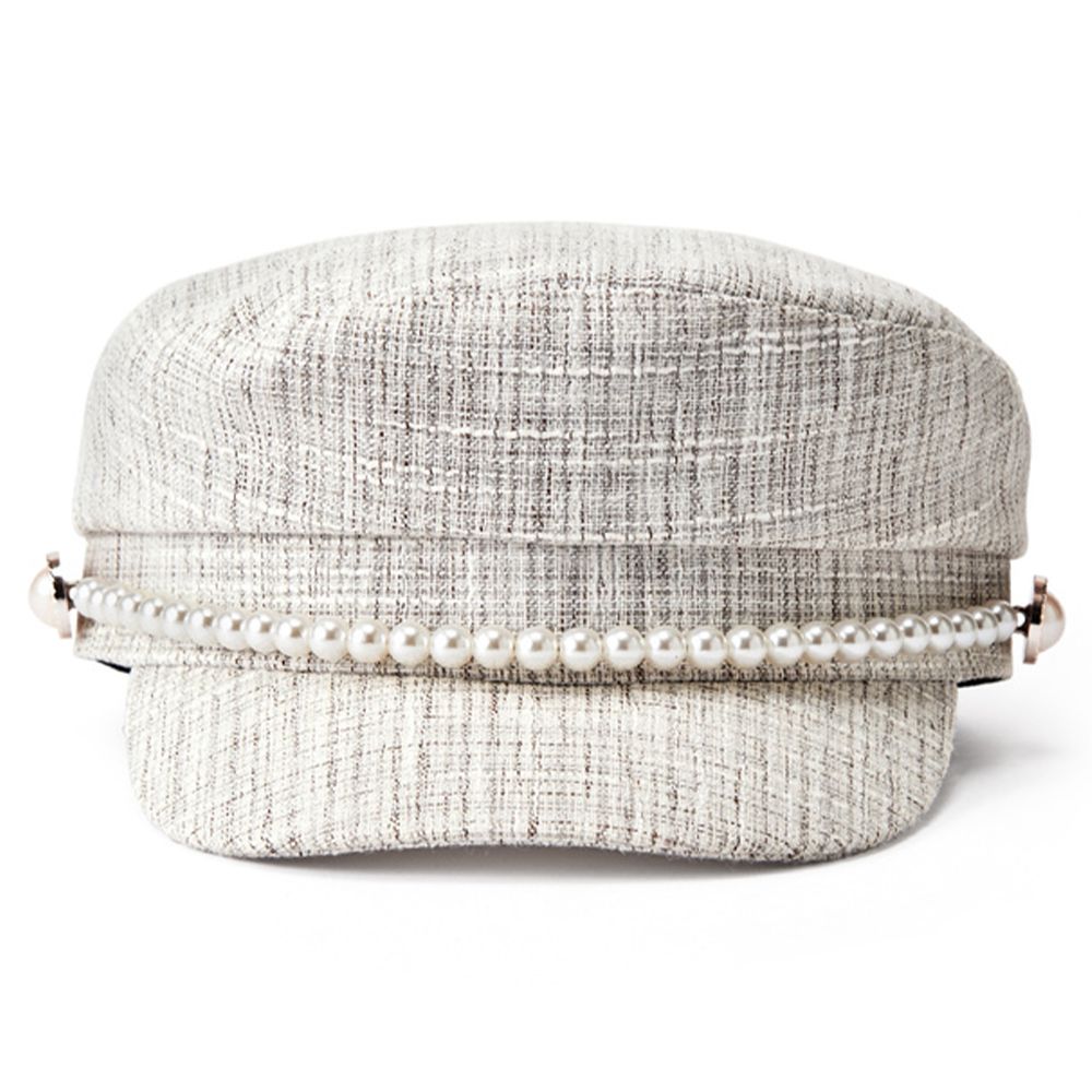 奢華珍珠串飾花呢報童帽-象牙米 (F)