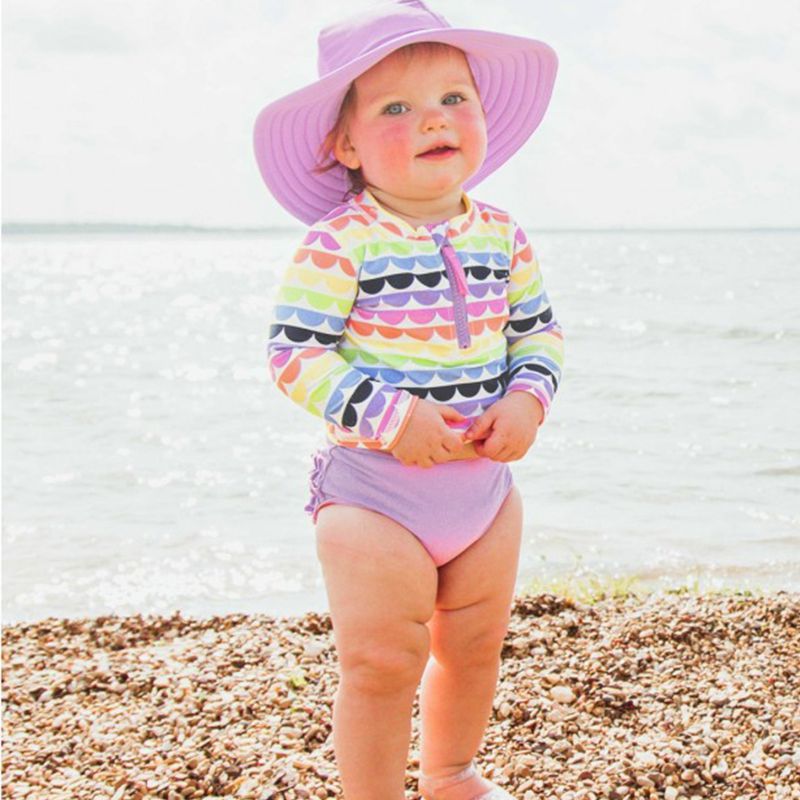 美國 RuffleButts - 小女童UPF 50+防曬兩件式長袖泳裝-七彩貝殼
