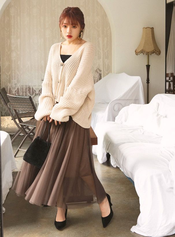 日本 GRL - 飄逸顯瘦雙層傘紗裙-天使白 (M)