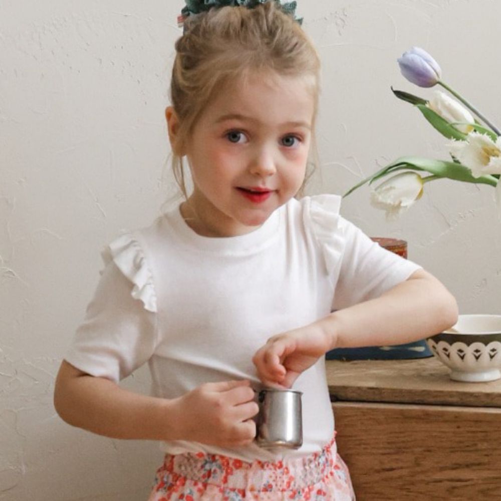 Puellaflo 小荷葉裝飾短袖上衣-白