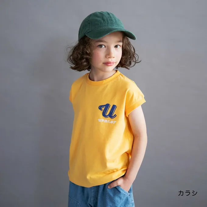 日本 BRANSHES - 100%棉 簡約風圓領法式袖上衣-小u-黃