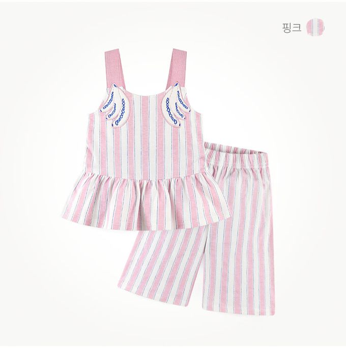 韓國 milk mile - 香蕉刺繡直紋背心套裝-黃X白