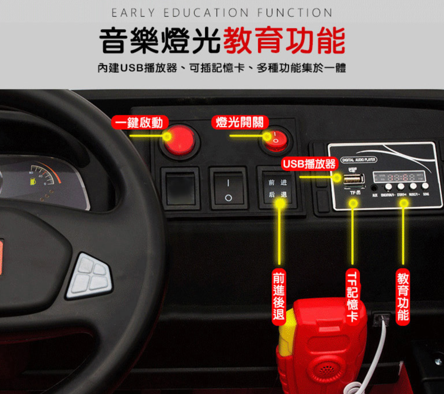 聰明媽咪兒童超跑 - 消防車造型 雙人座 雙驅兒童電動車-紅色