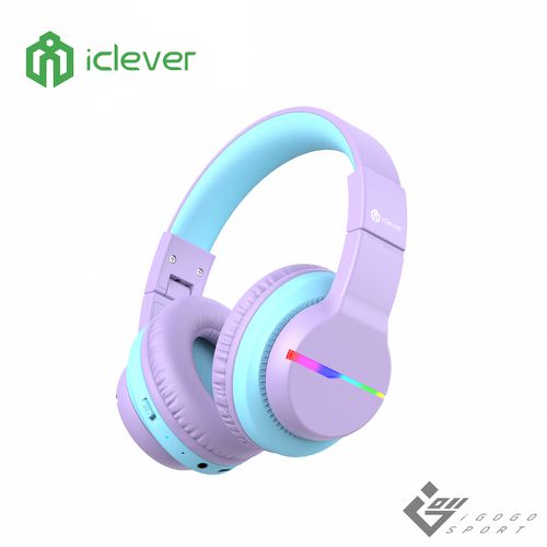 iClever - BTH12 炫光無線兒童耳機 (紫色)-3種音量限制完整保護聽力設計
