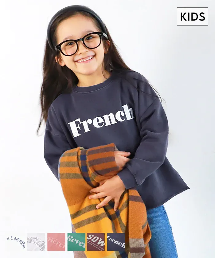 日本 COCA - 定番美式復古LOGO大學T-孩子-淺綠