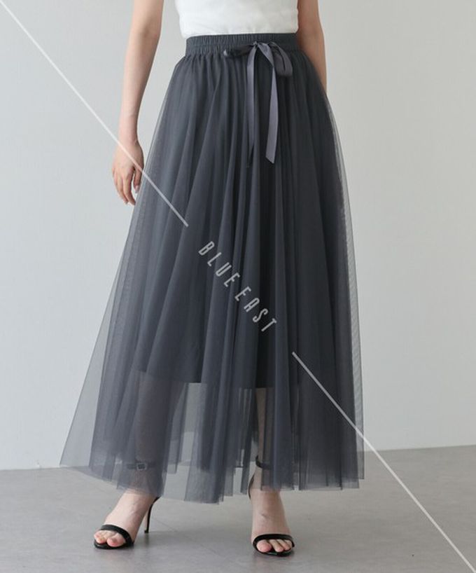 日本 BLUE EAST - 浪漫豐盈蝴蝶結綁帶薄紗裙-素色-炭灰