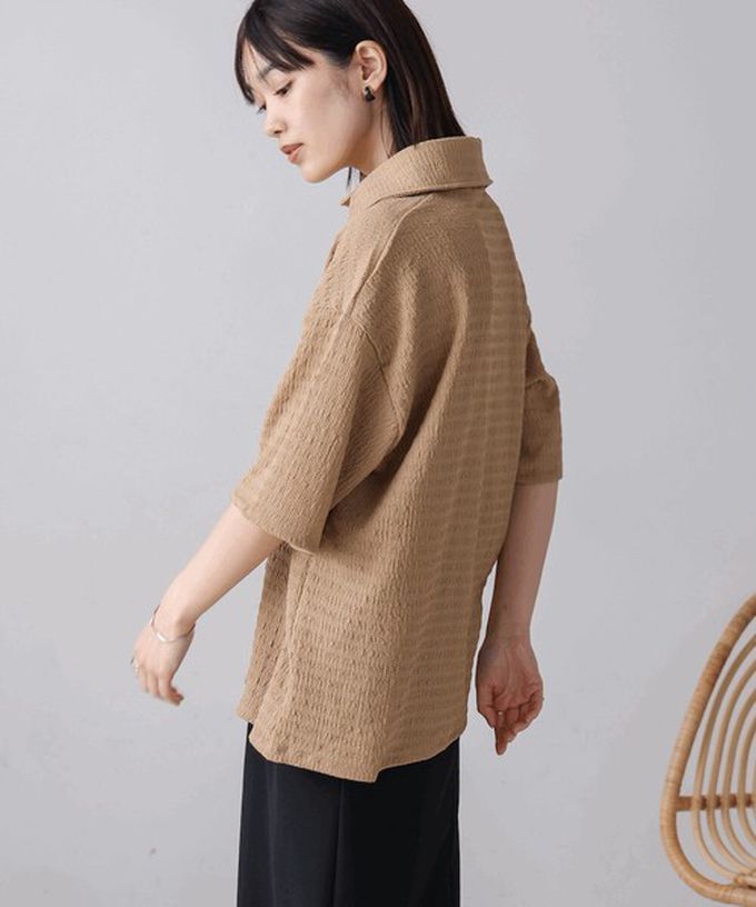 日本 Bab - 精緻紋理都會感五分袖上衣-粉紅