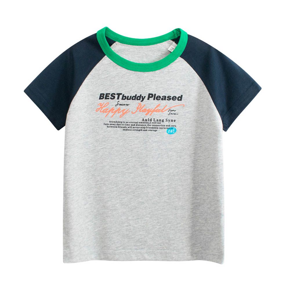 純棉短袖上衣-文字標語-灰/藏青