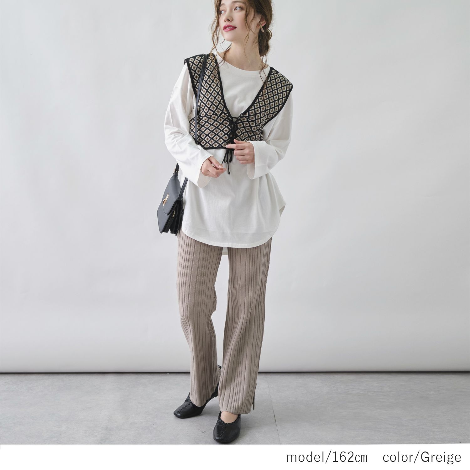 日本 Rejoule - 針織不規則羅紋寬褲-綠 (M(Free size))