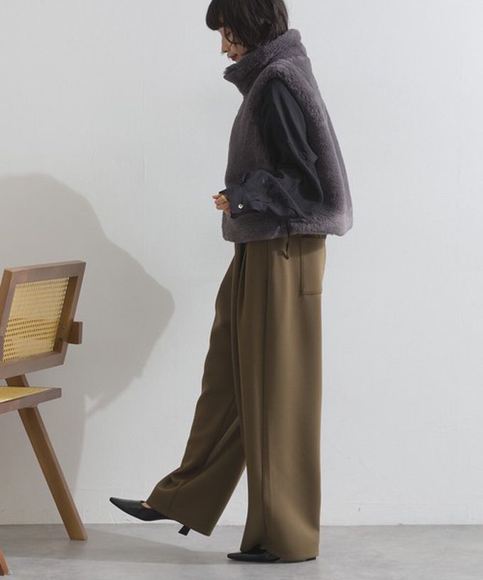 日本 ELENCARE DUE - 柔軟蓬鬆仿毛立領雙拉鍊背心-摩卡灰